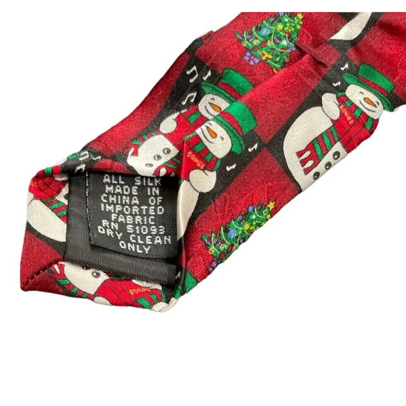 HALLMARK Yule Tie Greetings 100% Silk Tie Snowman Christmas Holiday 61” x 3.75” - Picture 3 of 3